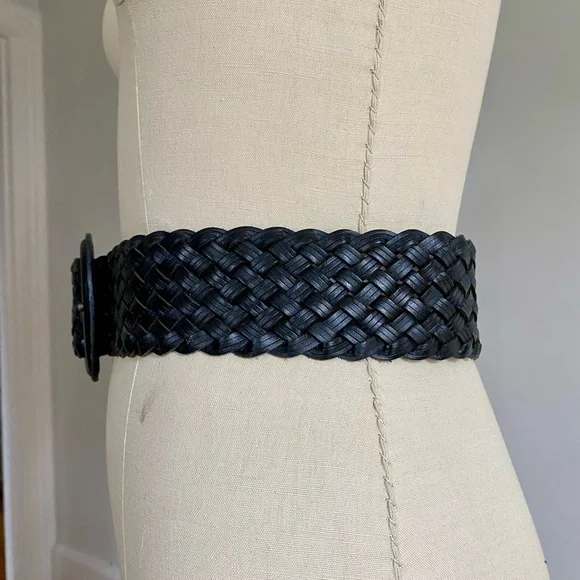 Banana Republic | Black Leather Woven Belt | Sz Small - Picture 3 of 5